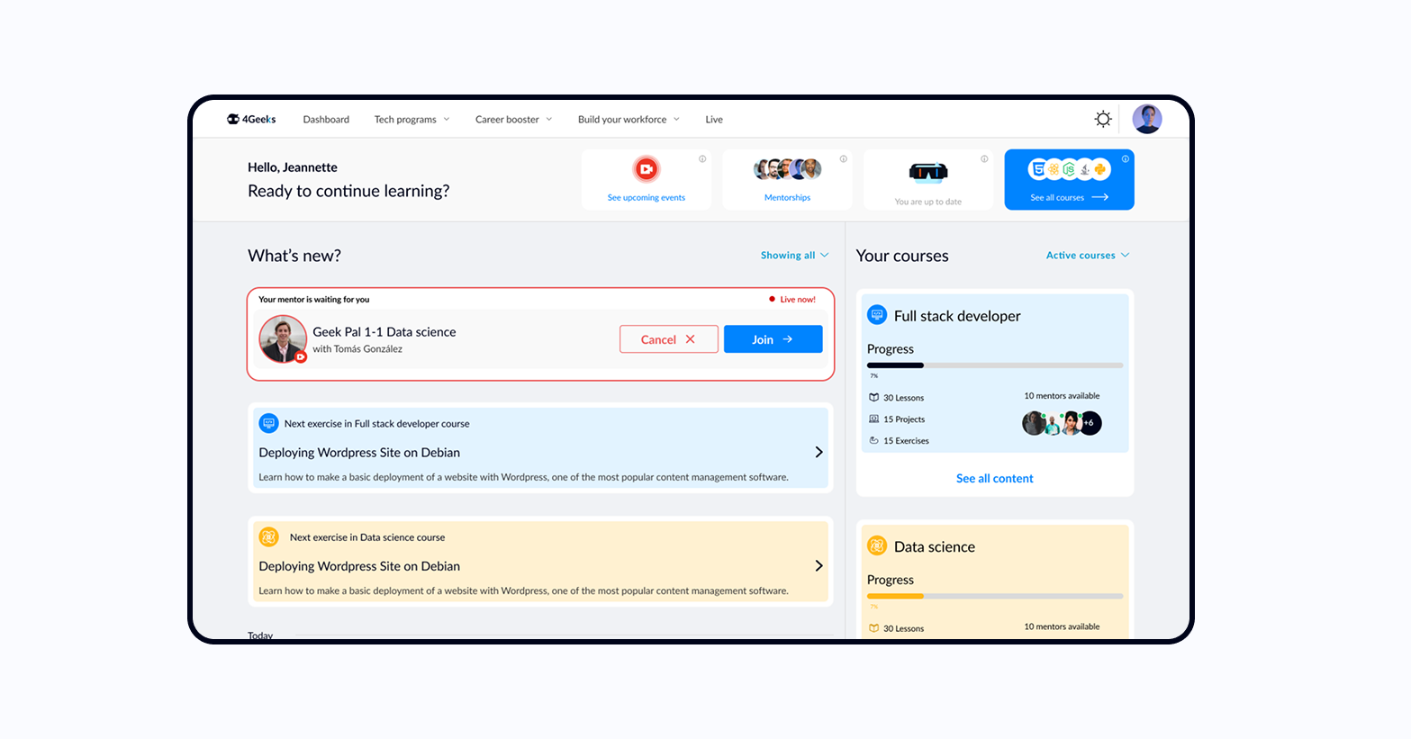 4Geeks — dashboard view