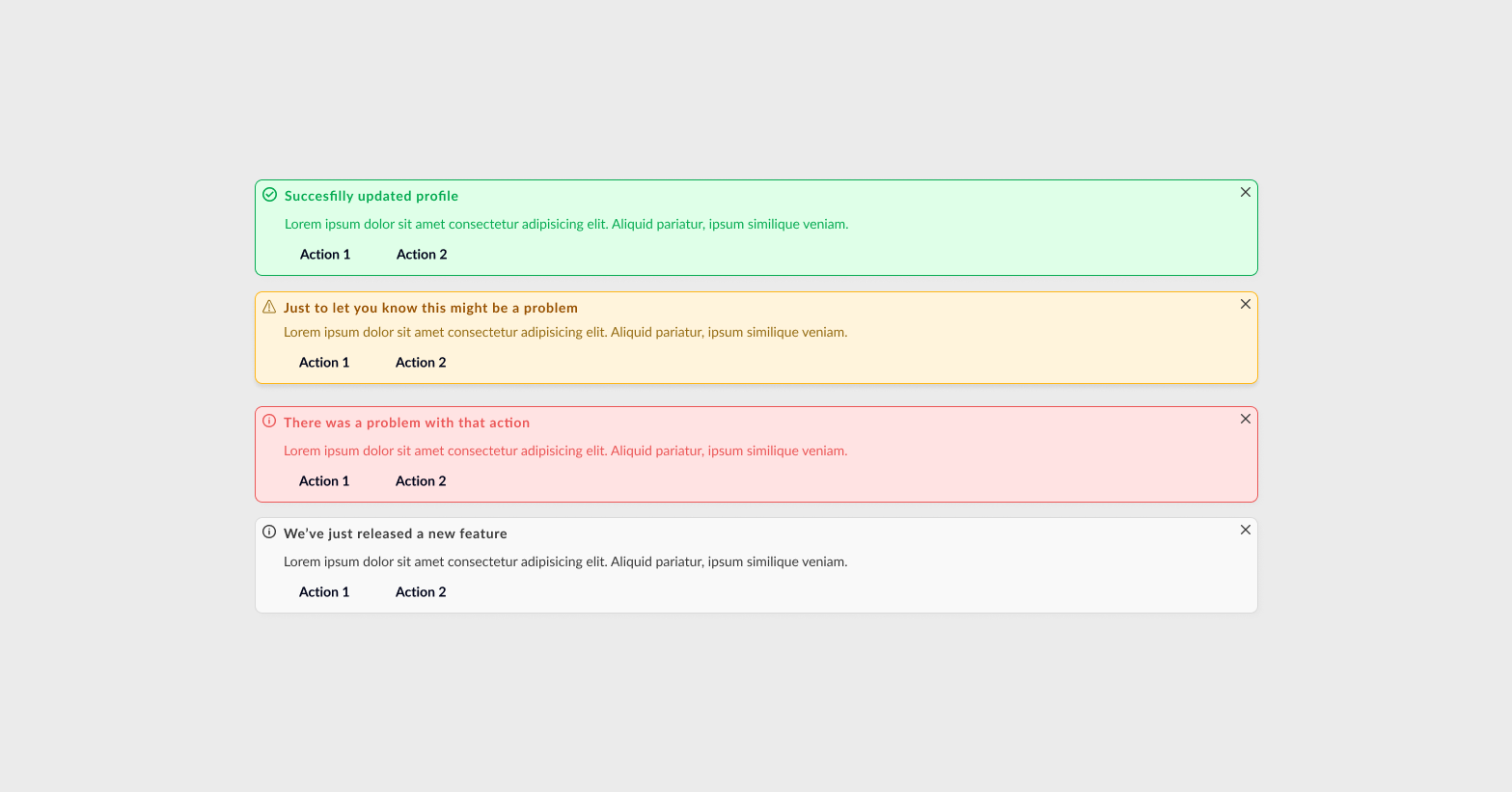 Alerts — success, warning, error and info variants