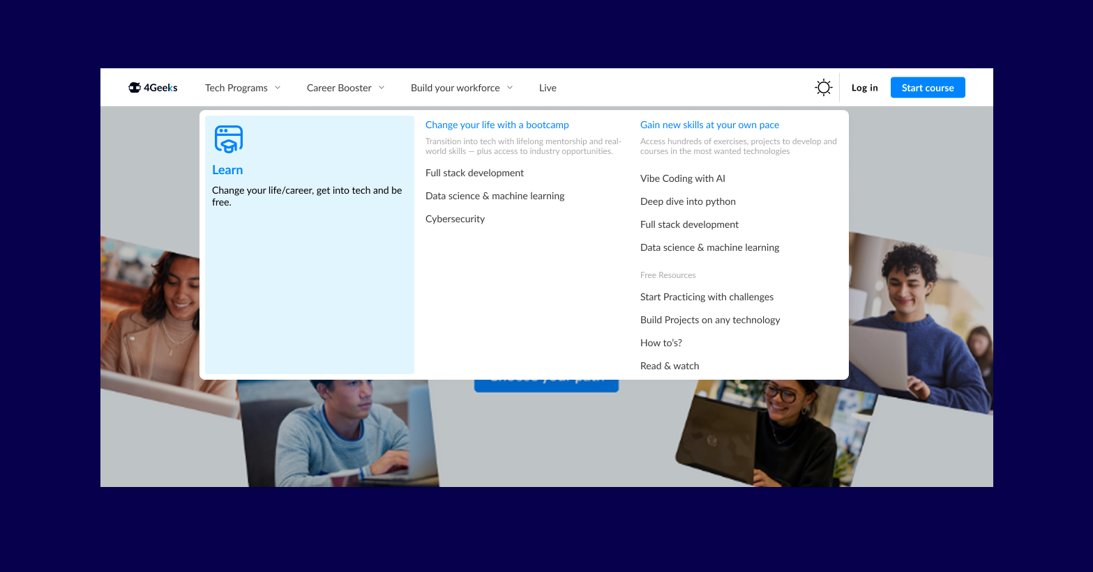 Top navigation — logged out and logged in states