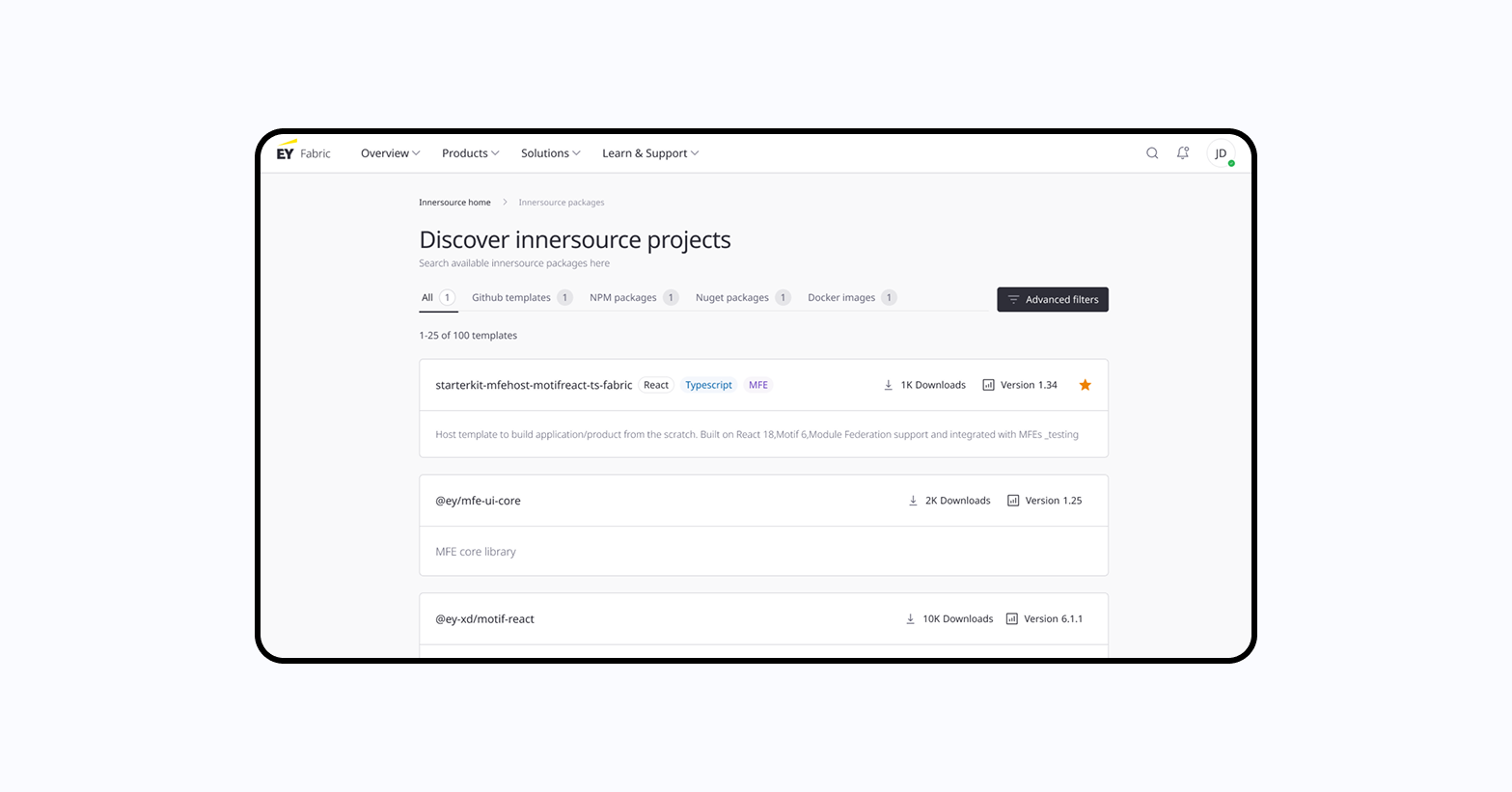 InnerSource — tab navigation (before)